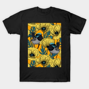 Fairy wrens and yellow poppies T-Shirt
